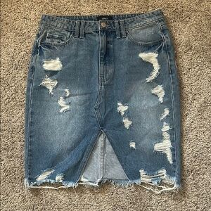 Distressed Denim Skirt - Blue